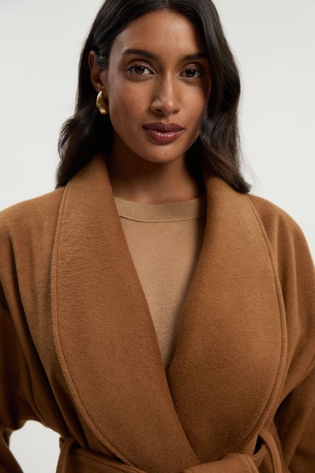 Brushed Wool Belted Wrap Tailored Maxi Coat - Image 3