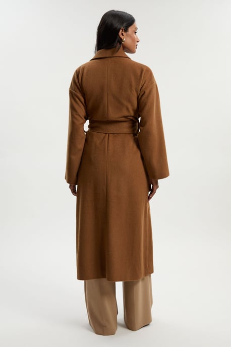 Brushed Wool Belted Wrap Tailored Maxi Coat - Image 4