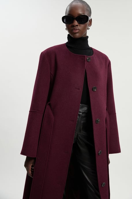 Brushed Wool Single Breasted Belted Tailored Maxi Coat - Image 2