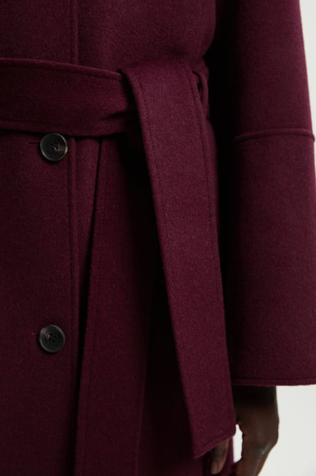 Brushed Wool Single Breasted Belted Tailored Maxi Coat - Image 3