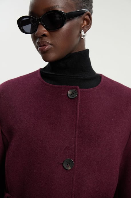 Brushed Wool Single Breasted Belted Tailored Maxi Coat - Image 4