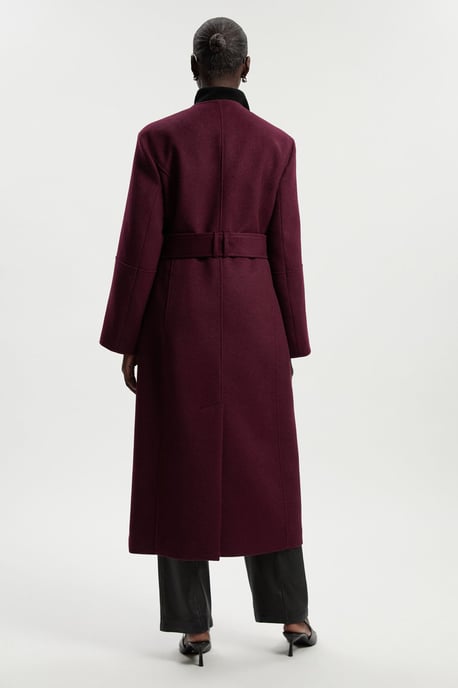 Brushed Wool Single Breasted Belted Tailored Maxi Coat - Image 5