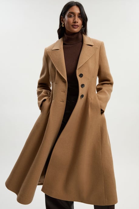Wool Corset Detail Full Skirted Tailored Maxi Coat - Image 1