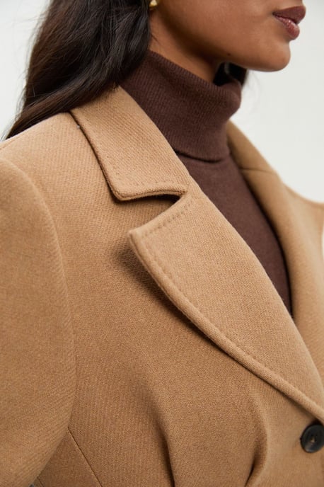 Wool Corset Detail Full Skirted Tailored Maxi Coat - Image 3