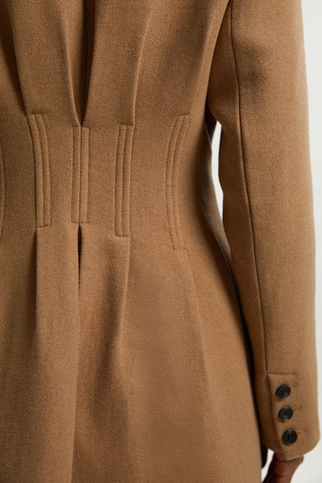 Wool Corset Detail Full Skirted Tailored Maxi Coat - Image 5