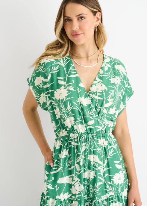 Grön blommig maxiklänning med elastisk midja - Image 2