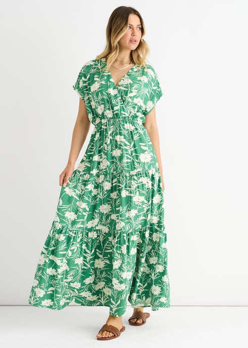 Grön blommig maxiklänning med elastisk midja - Image 3