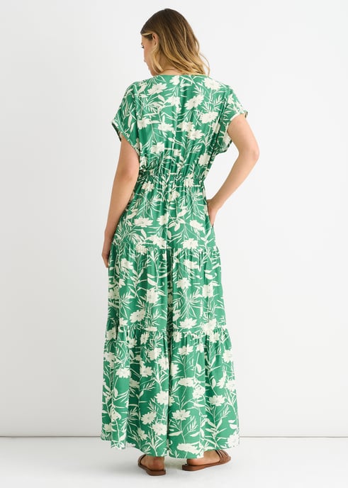 Grön blommig maxiklänning med elastisk midja - Image 4
