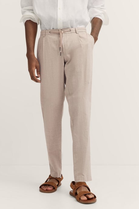 Bugatti Herren Geplooide broek met katoen-linnenmix - Image 1