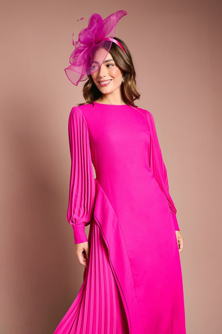 Long Sleeve Pleated Crepe Maxi Dress - Image 2