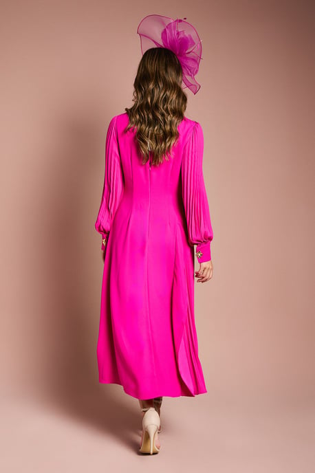 Long Sleeve Pleated Crepe Maxi Dress - Image 4