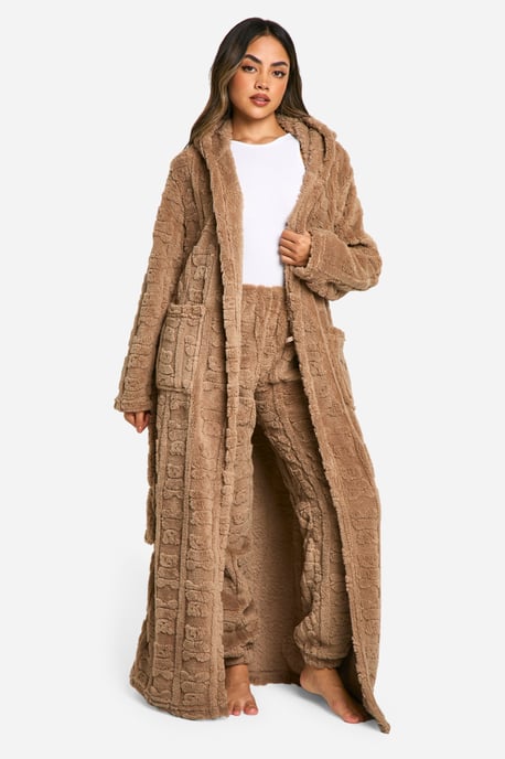 Bear Embossed Fleece Maxi Dressing Gown - Image 1