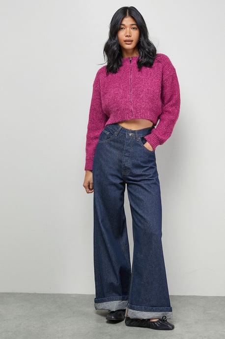 Zip Up Rib Crew Cardigan - Image 2