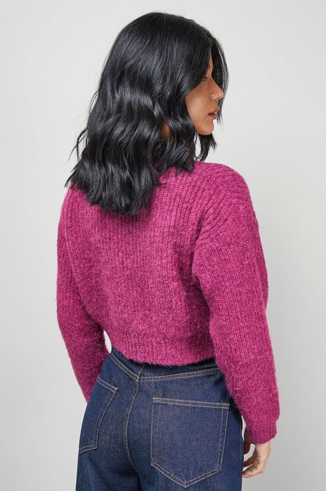 Zip Up Rib Crew Cardigan - Image 3