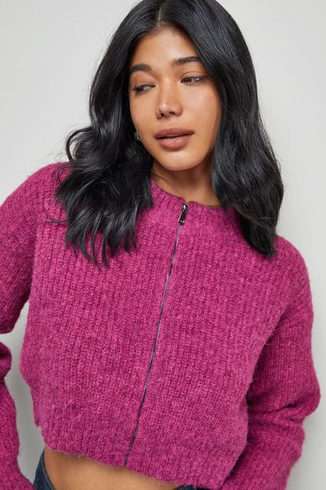 Zip Up Rib Crew Cardigan - Image 4