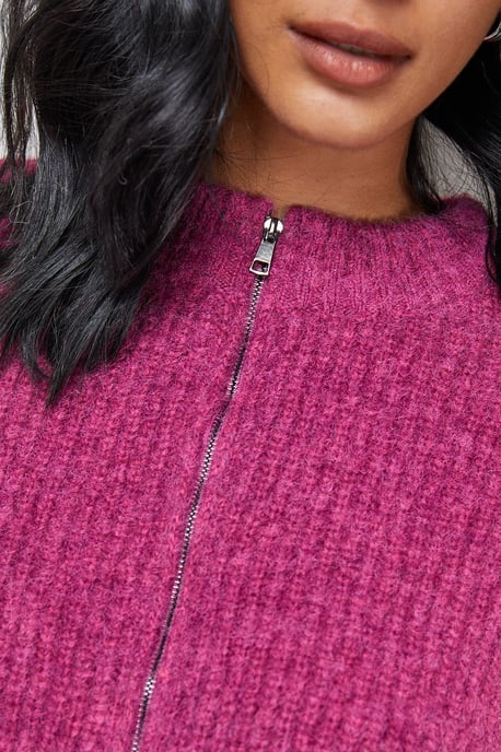 Zip Up Rib Crew Cardigan - Image 5