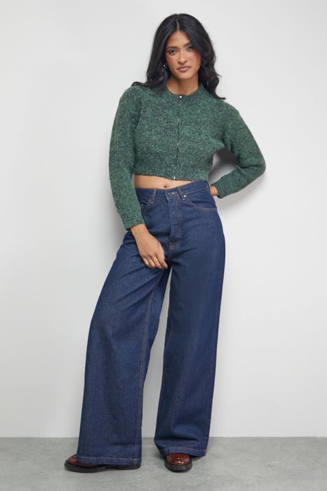 Zip Up Rib Crew Cardigan - Image 2