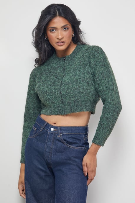 Zip Up Rib Crew Cardigan - Image 4
