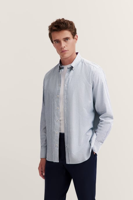 Bugatti Herren Oxford overhemd in een gestreepte look - Image 1
