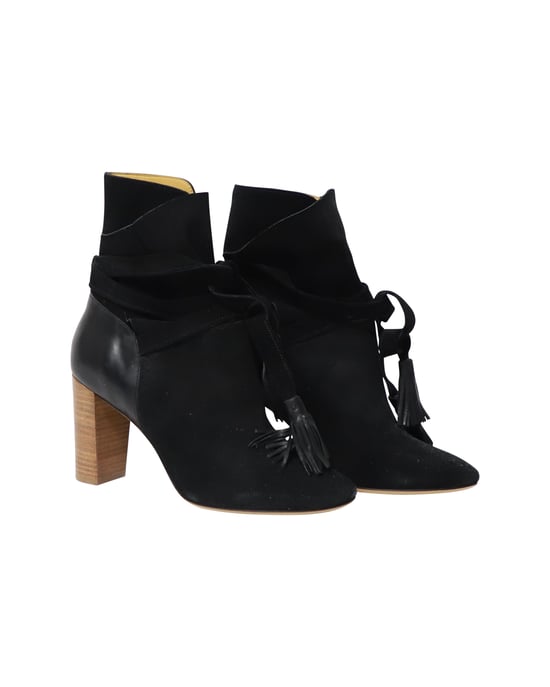 Ba&Sh Block Heel Ankelboots i svart mocka - Image 3