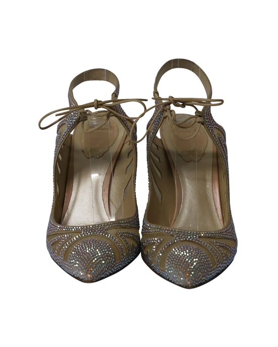 Rene Caovilla Swarovski Embellished Heels in Silver Mesh - Image 2