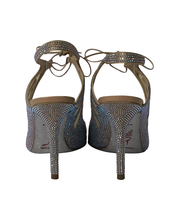 Rene Caovilla Swarovski Embellished Heels in Silver Mesh - Image 4