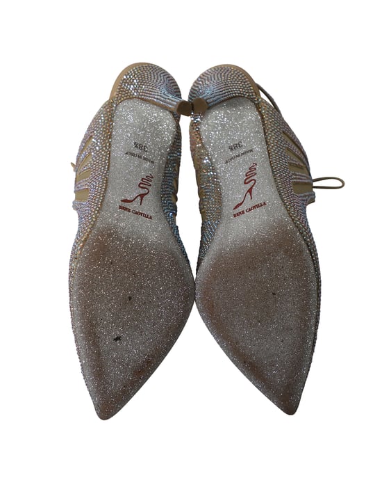 Rene Caovilla Swarovski Embellished Heels in Silver Mesh - Image 5