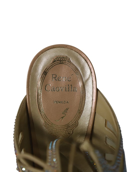 Rene Caovilla Swarovski Embellished Heels in Silver Mesh - Image 6