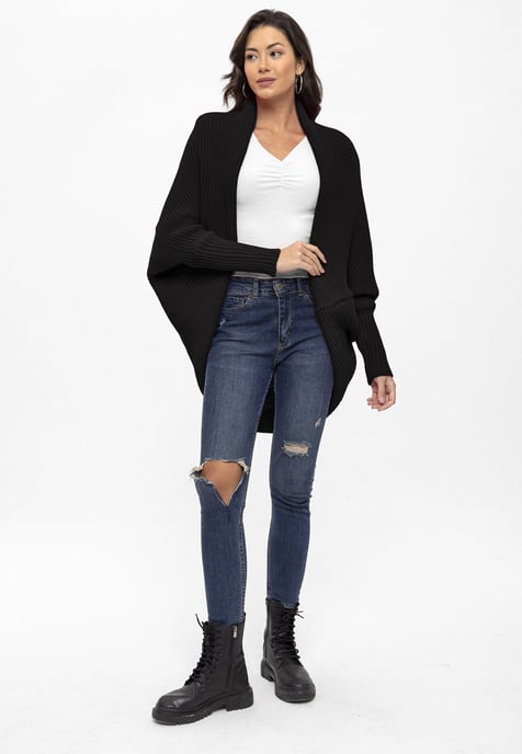 Cardigan Batwing Long Sleeve Cardigan Wool Blended - Image 2