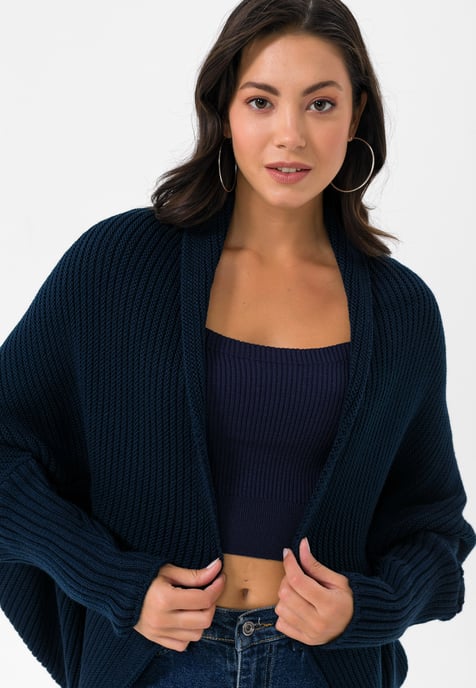 Cardigan Batwing Long Sleeve Cardigan Wool Blended - Image 3