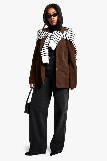 Vintage Look Faux Suede Relaxed Fit Blazer - Image 3