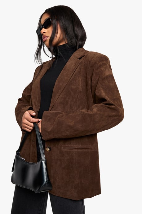Vintage Look Faux Suede Relaxed Fit Blazer - Image 4