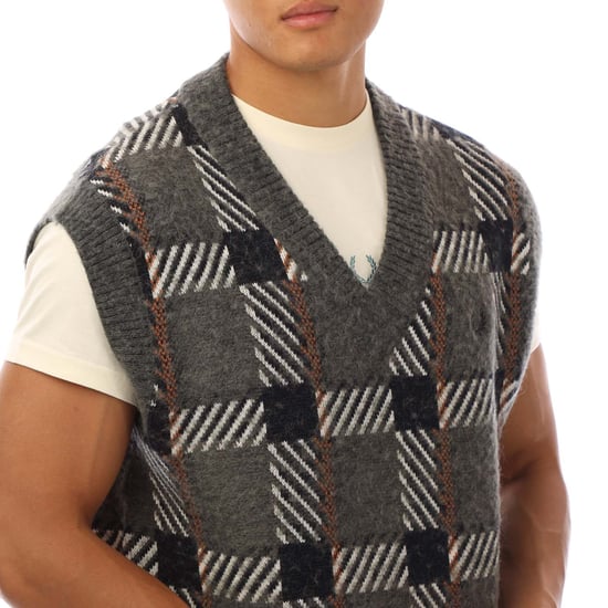 Heren Fred Perry Glitch Tartan gebreide tanktop in grijs - Image 2
