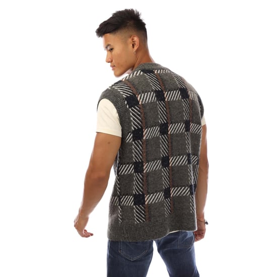 Heren Fred Perry Glitch Tartan gebreide tanktop in grijs - Image 3