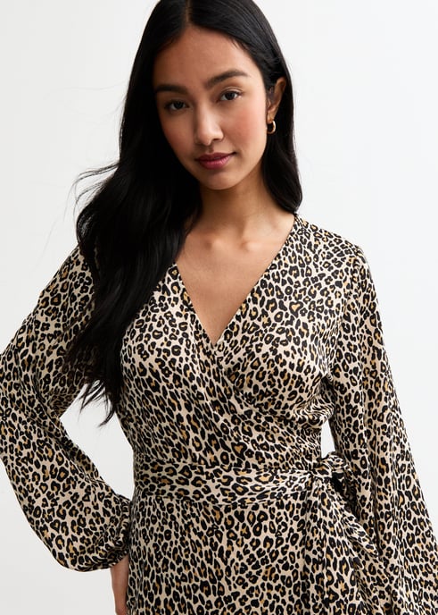 Beige Animal Ruffle Mini Wrap Dress - Image 2