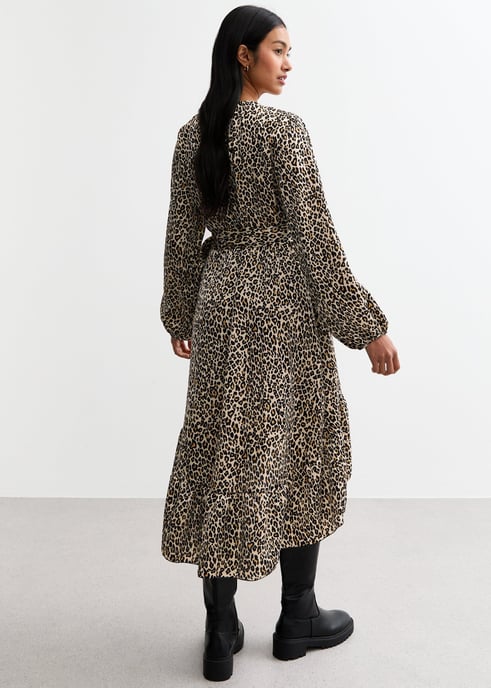 Beige Animal Ruffle Mini Wrap Dress - Image 4