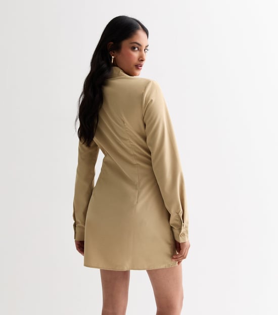Stone Ruched Asymmetric Button Through Shirt Dress - Image 4