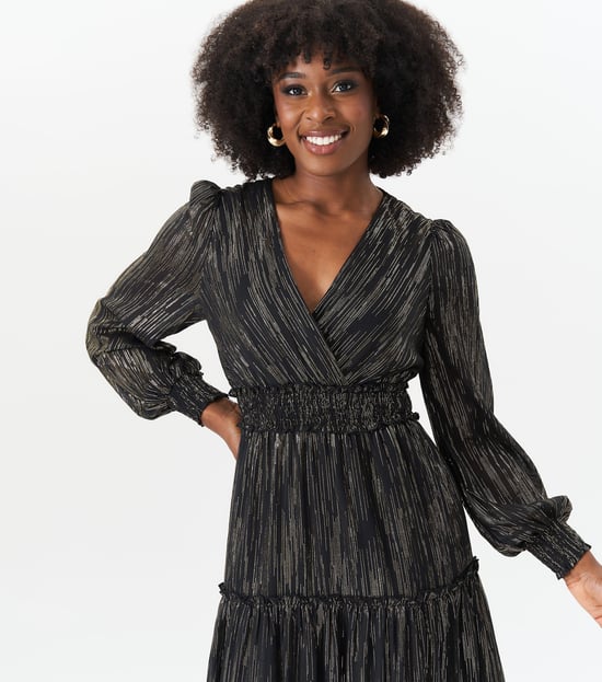 Black Lurex Chiffon Occassion Tiered Maxi Dres - Image 2