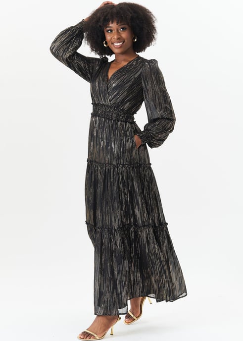 Black Lurex Chiffon Occassion Tiered Maxi Dres - Image 3