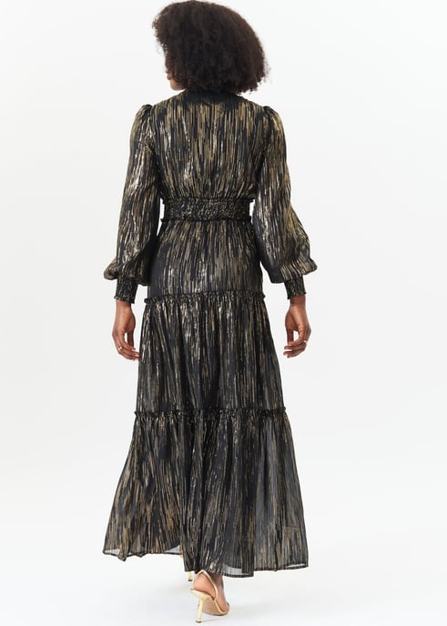 Black Lurex Chiffon Occassion Tiered Maxi Dres - Image 4