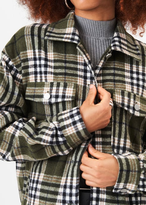 Green Check Oversized Pocket Detail Shacket - Image 2