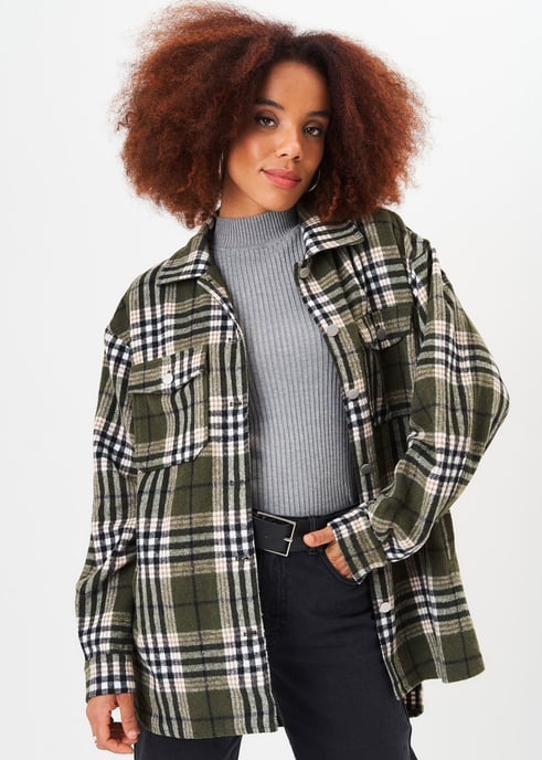 Green Check Oversized Pocket Detail Shacket - Image 3