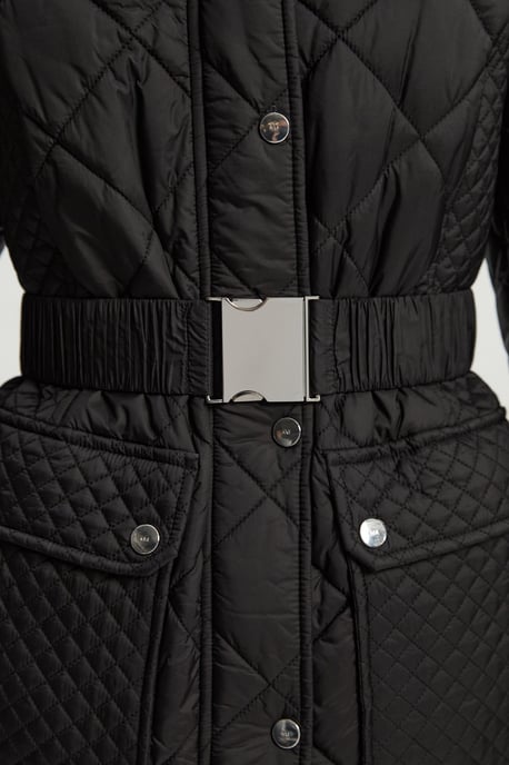 Diamond Quilted Belted Short Padded Coat - Image 3