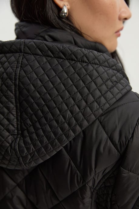 Diamond Quilted Belted Short Padded Coat - Image 4