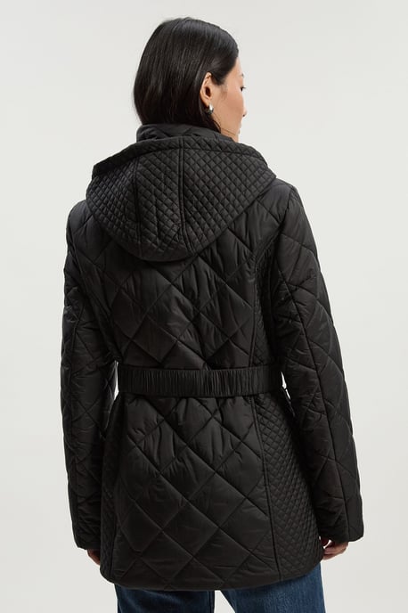 Diamond Quilted Belted Short Padded Coat - Image 5