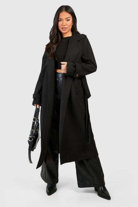 Petite Belted Wool Look Trench - Image 1