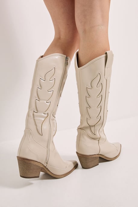 Issy Faux Leather Detailed Western Cowboy Calf Boots - Image 3