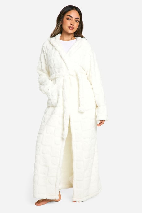 Heart Embossed Fleece Maxi Dressing Gown - Image 1