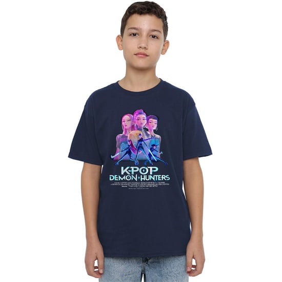 K-Pop Demon Hunters Childrens/Kids Huntrix Huntr/X Poster T-Shirt (Navy) - Image 4