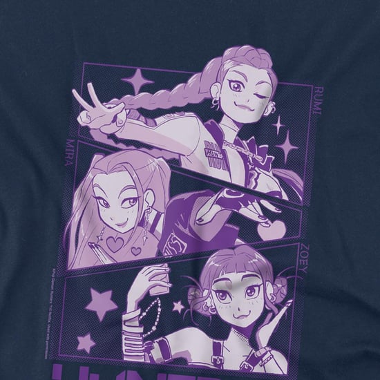 K-Pop Demon Hunters Childrens/Kids Huntr/X Panels T-Shirt (Navy) - Image 2